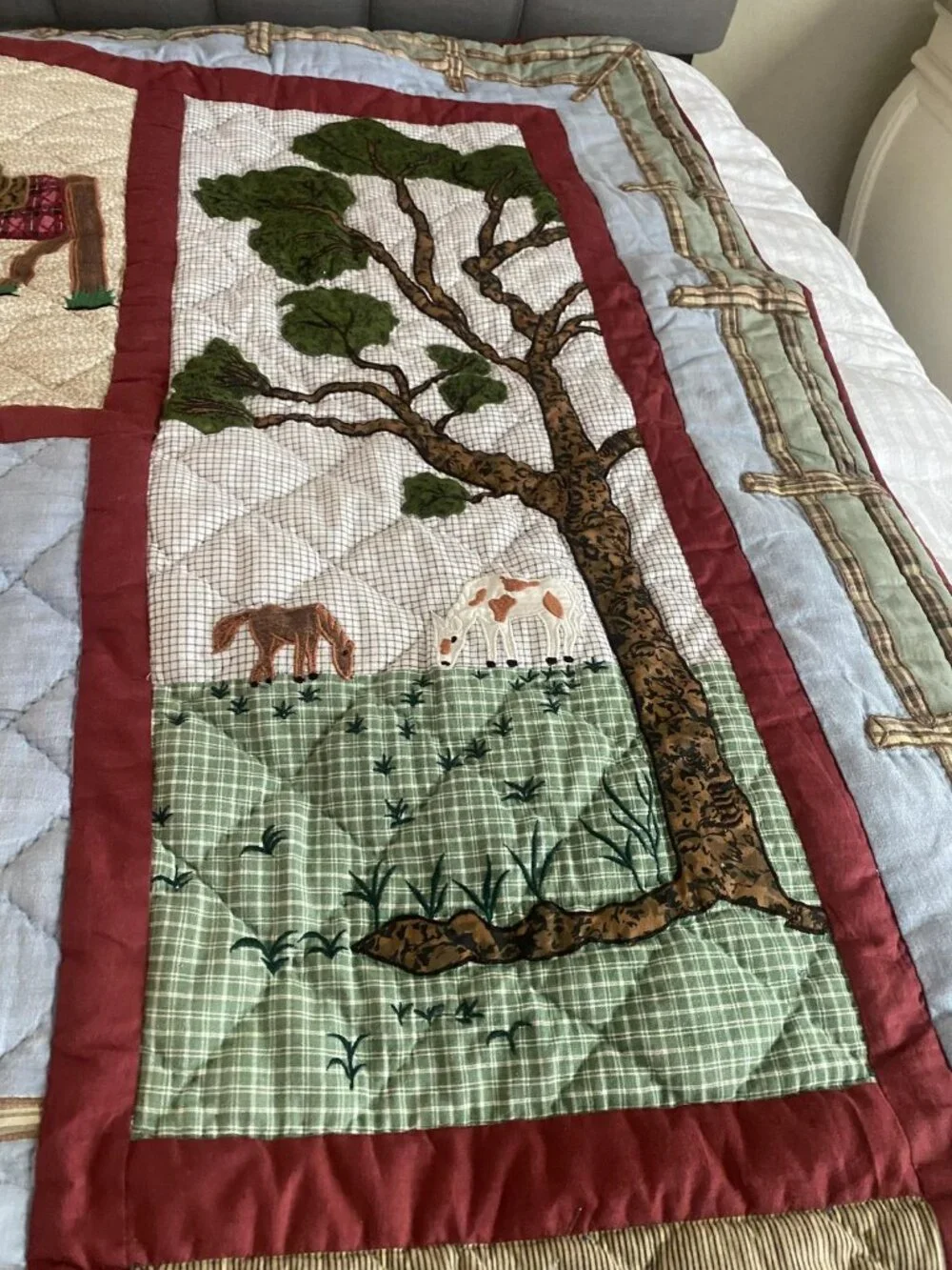 Patch Magic Quilt Twin Horses Western Scene Cotton Applique Country Bedding